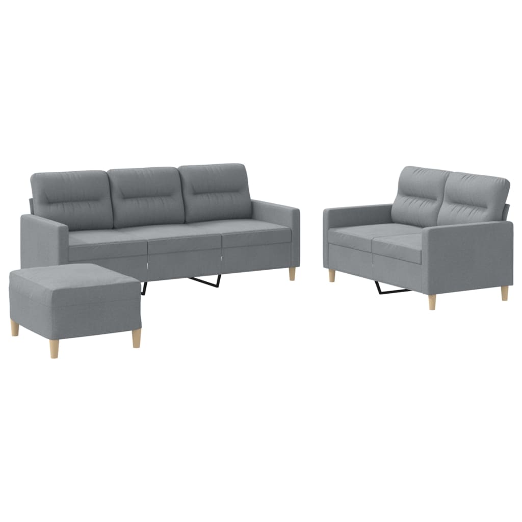 3-dijelni set sofa s jastucima svjetlosivi od tkanine