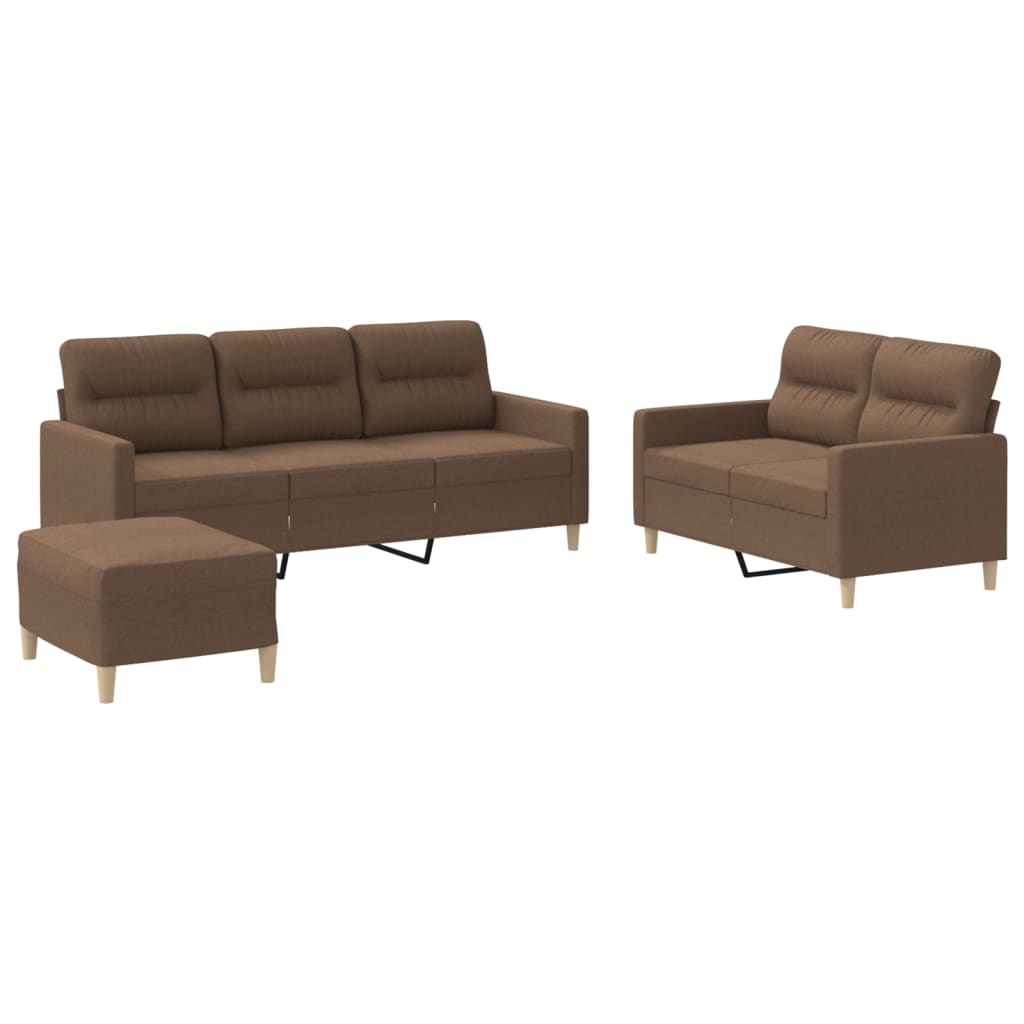 3-dijelni set sofa s jastucima smeđi od tkanine
