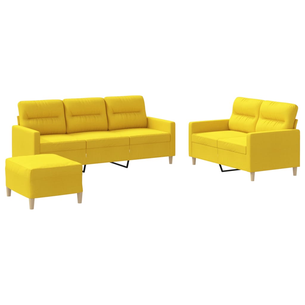 3-dijelni set sofa s jastucima svjetložuti od tkanine
