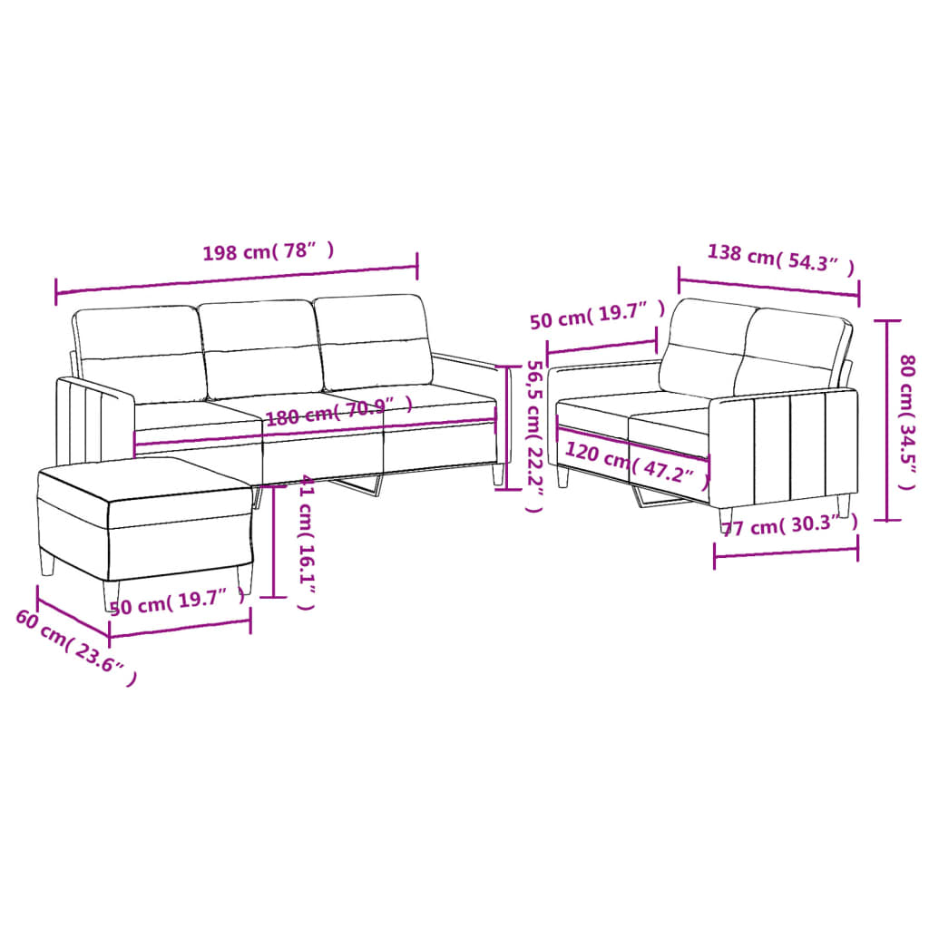 3-dijelni set sofa s jastucima crvena boja vina od tkanine