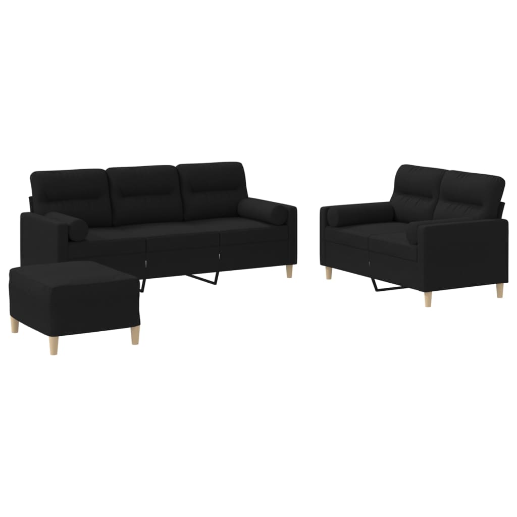 3-dijelni set sofa s jastucima crni od mikrovlakana