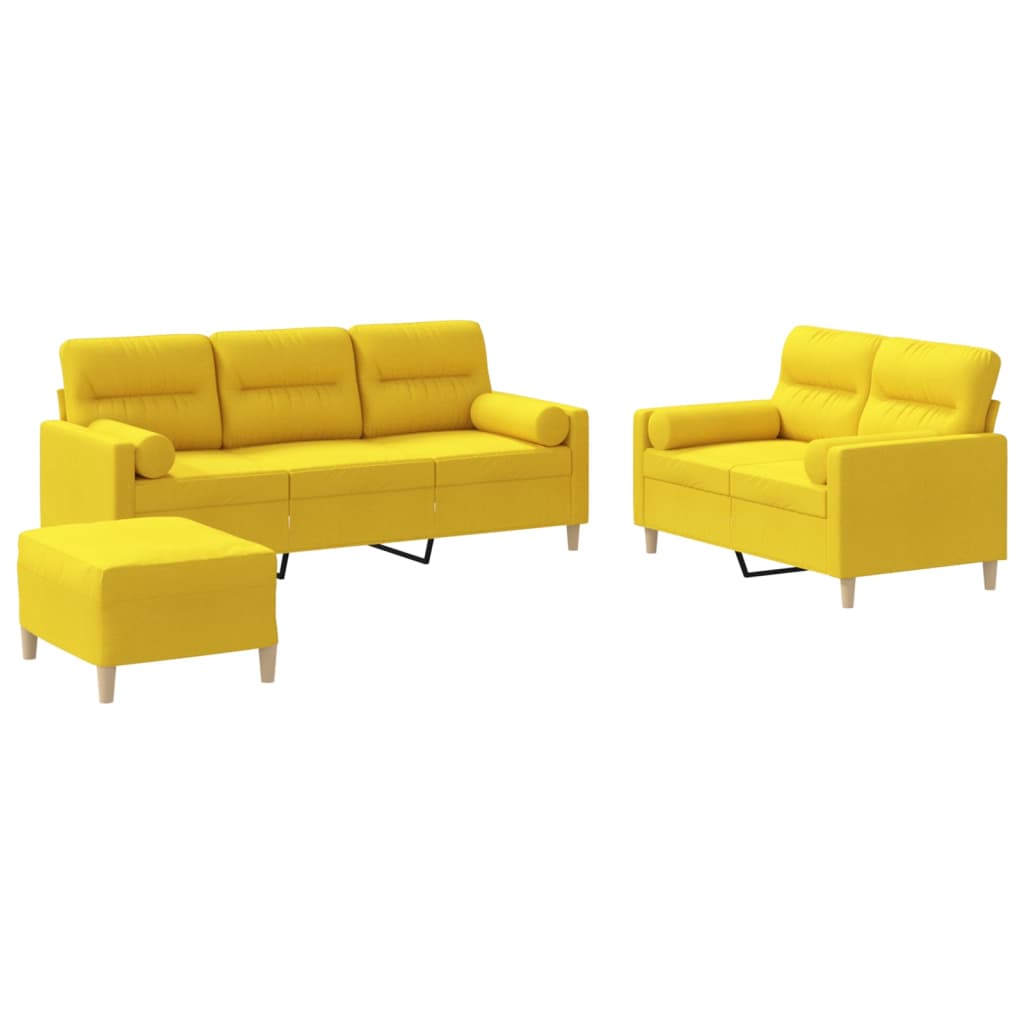 3-dijelni set sofa s jastucima svjetložuti od tkanine