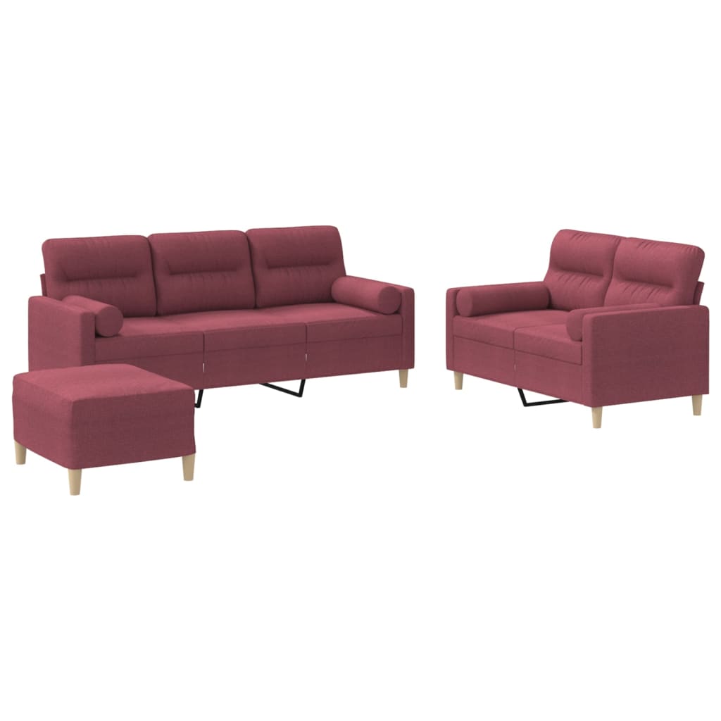 3-dijelni set sofa s jastucima crvena boja vina od tkanine
