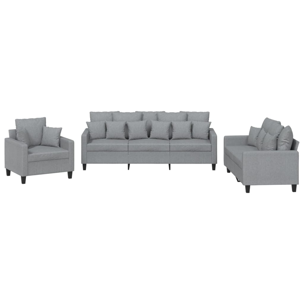 3-dijelni set sofa s jastucima svjetlosivi od tkanine