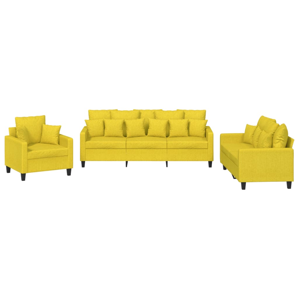 3-dijelni set sofa s jastucima svjetložuti od tkanine