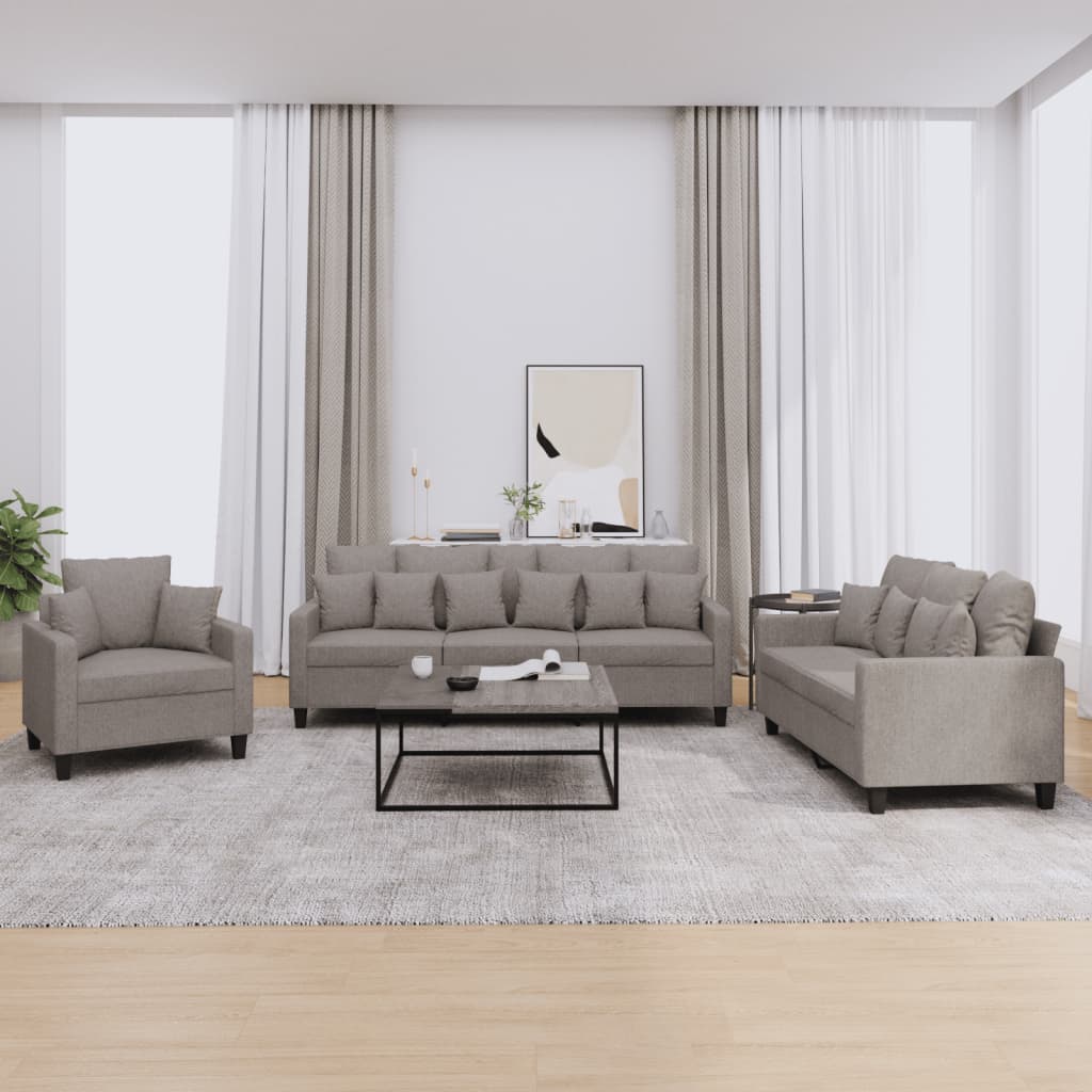 3-dijelni set sofa s jastucima smeđesivi od tkanine