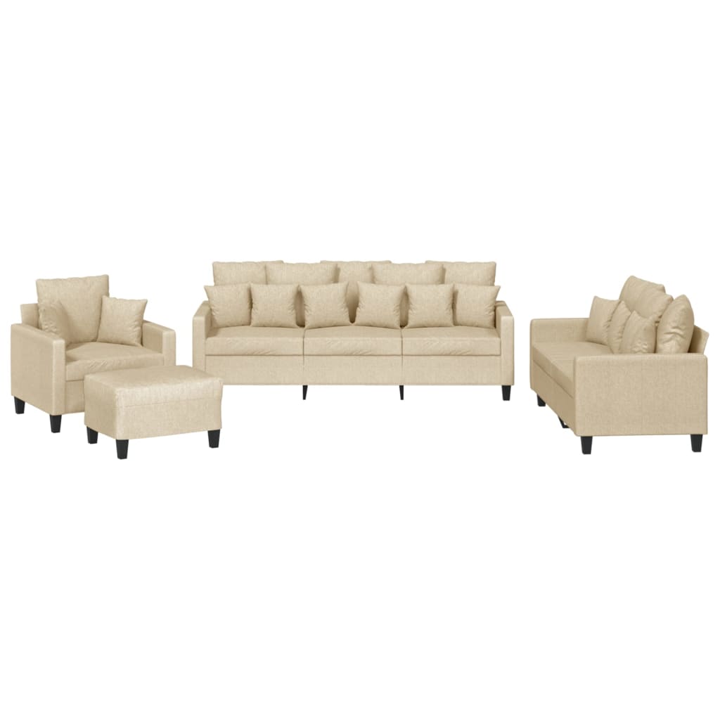 4-dijelni set sofa s jastucima krem od tkanine