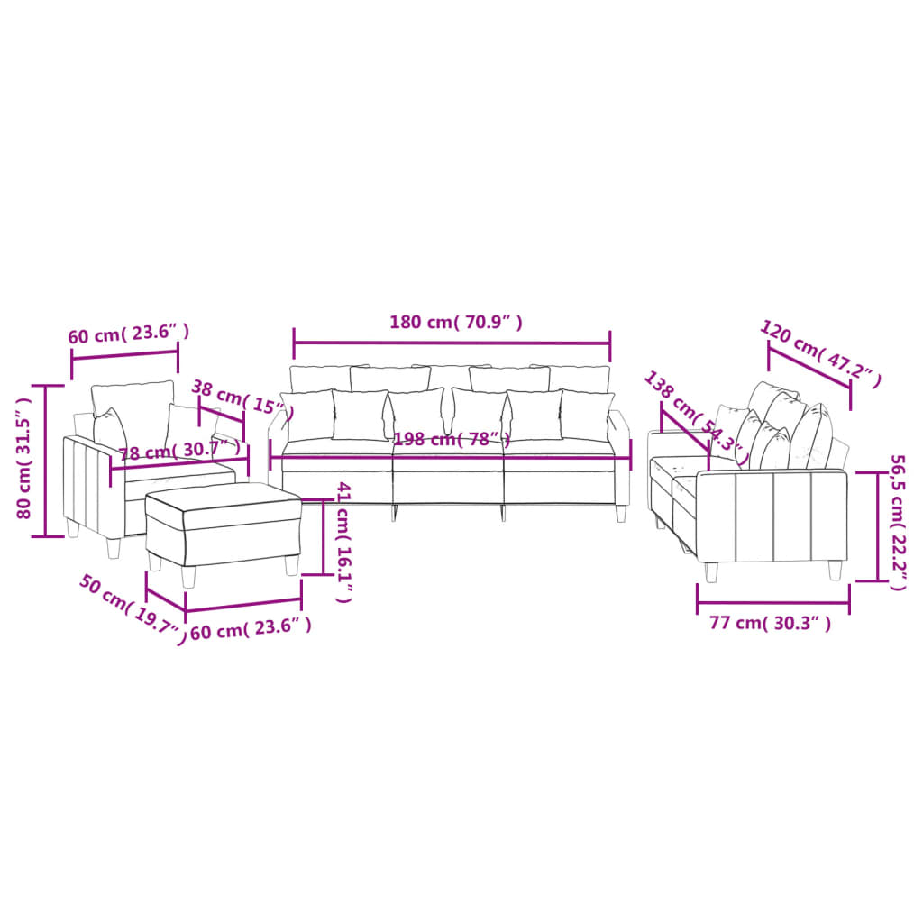 4-dijelni set sofa s jastucima crni od tkanine
