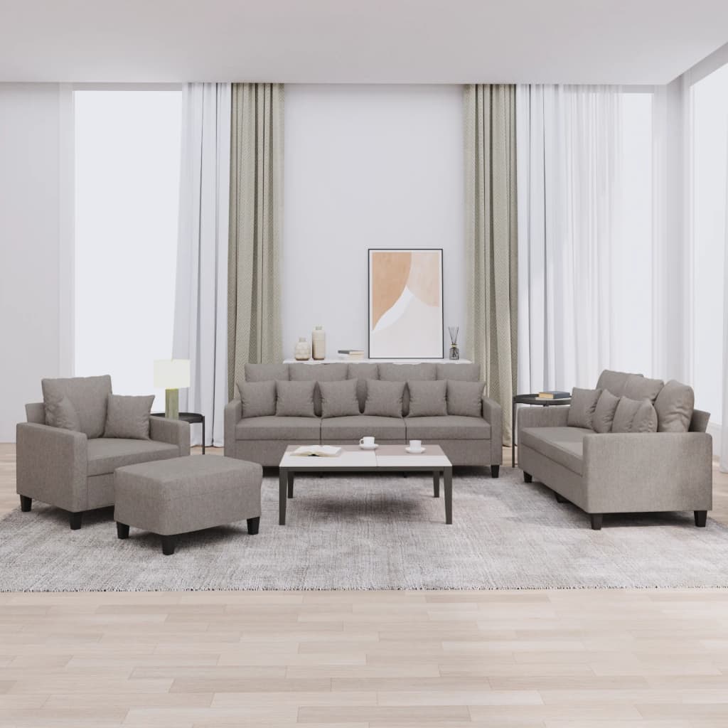 4-dijelni set sofa s jastucima smeđesivi od tkanine