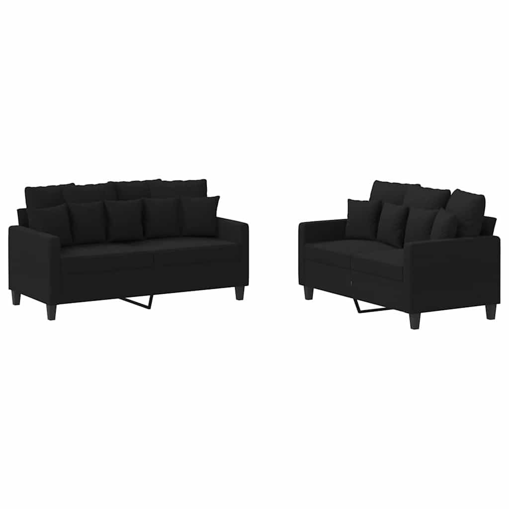 2-dijelni set sofa s jastucima crni od tkanine