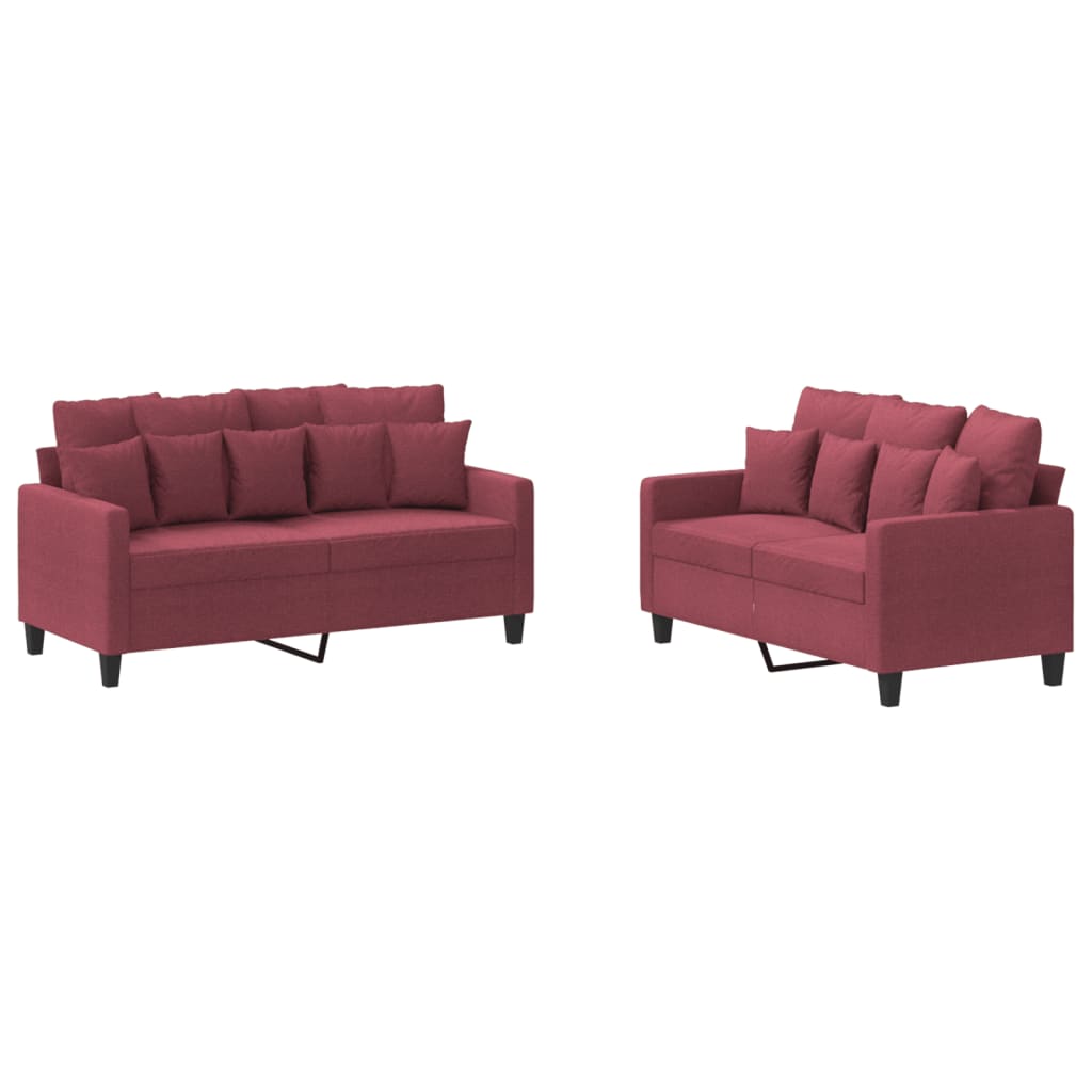 2-dijelni set sofa s jastucima crvena boja vina od tkanine