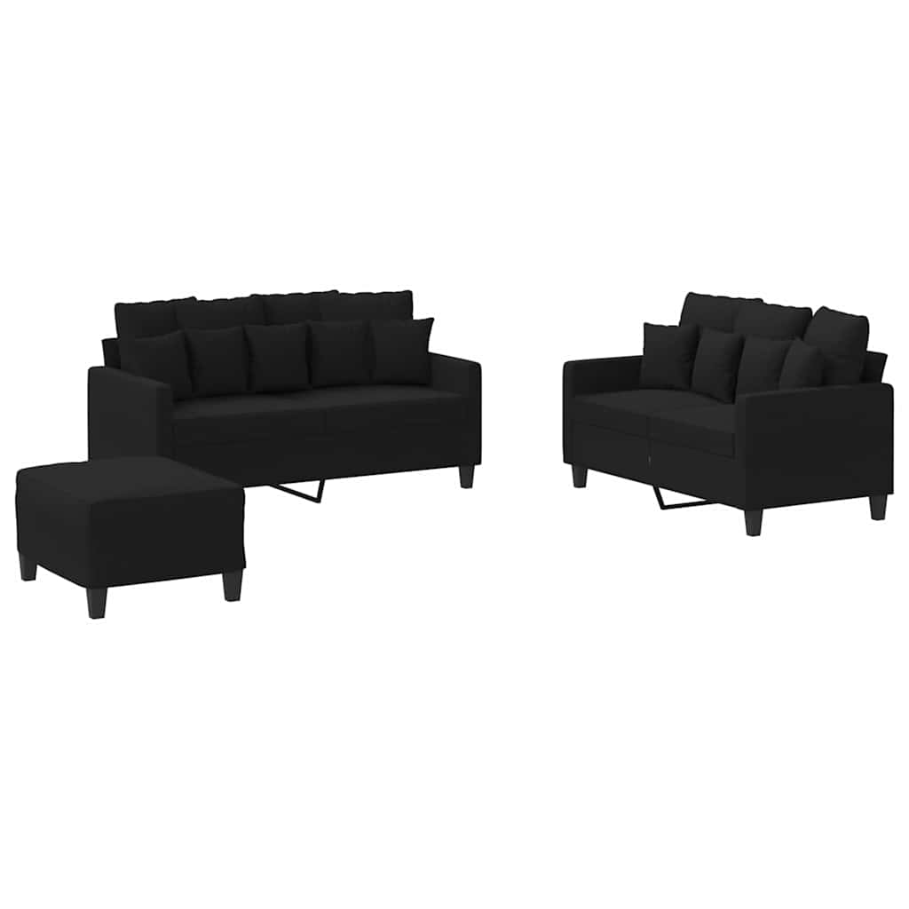 3-dijelni set sofa s jastucima crni od tkanine