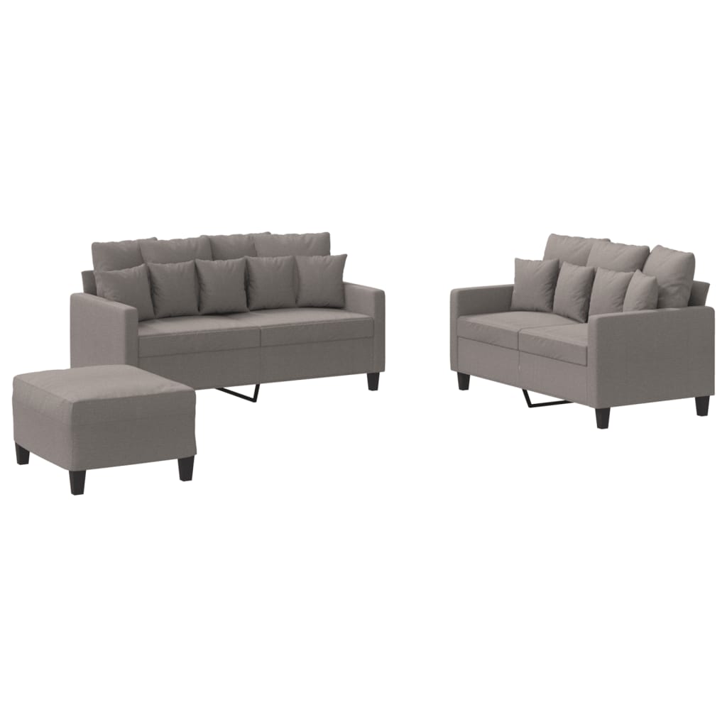3-dijelni set sofa s jastucima smeđesivi od tkanine