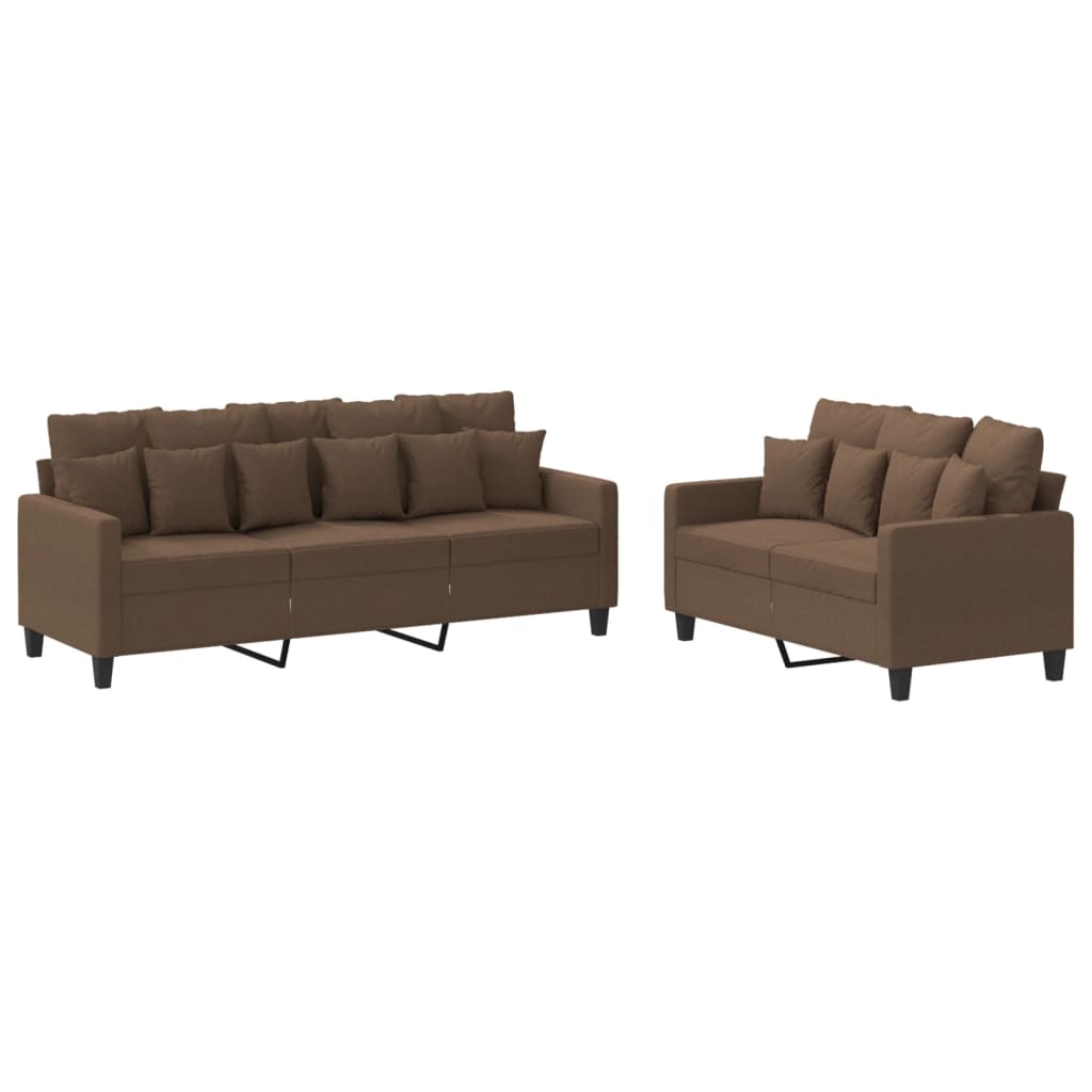 2-dijelni set sofa s jastucima smeđi od tkanine