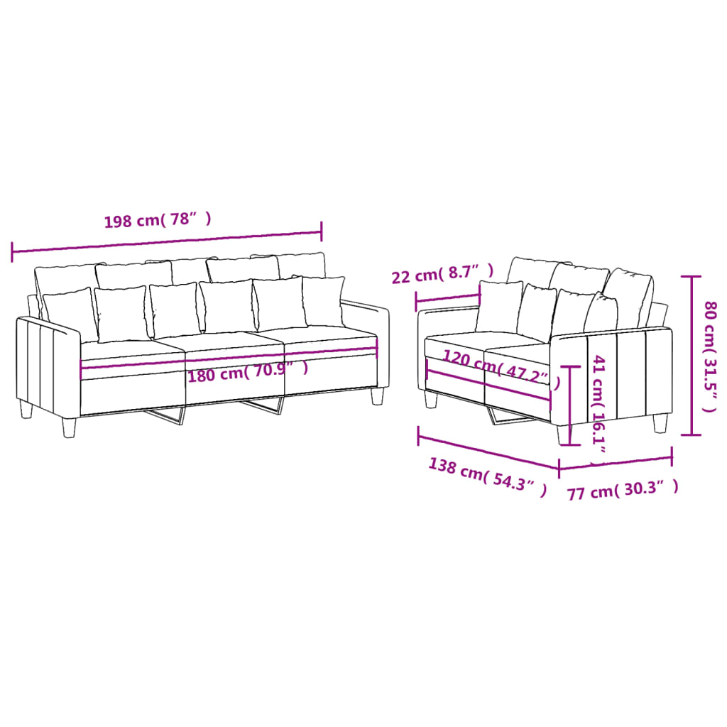 2-dijelni set sofa s jastucima smeđi od tkanine