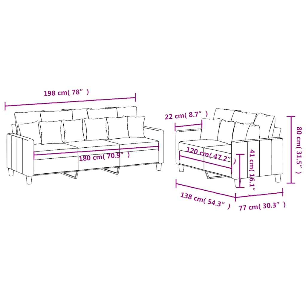2-dijelni set sofa s jastucima crni od tkanine