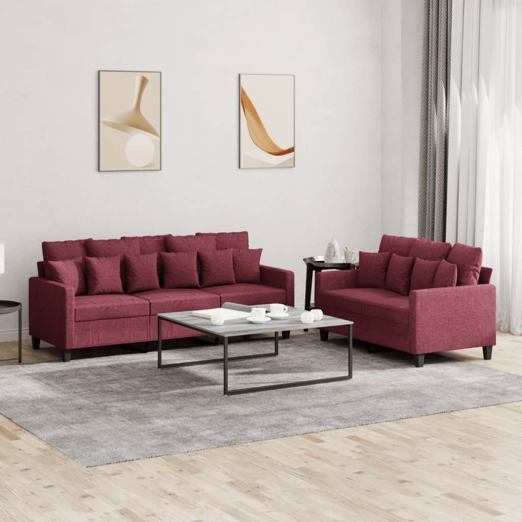 2-dijelni set sofa s jastucima crvena boja vina od tkanine