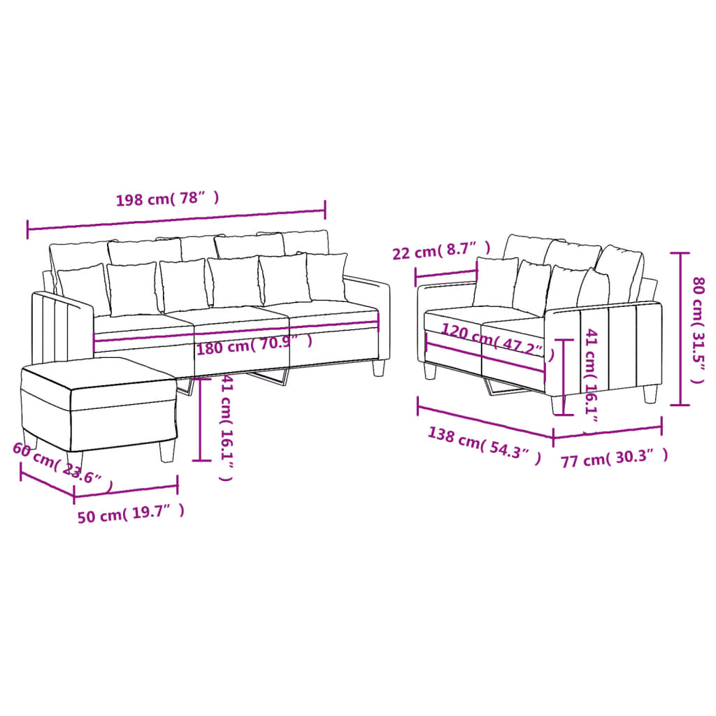 3-dijelni set sofa s jastucima smeđi od tkanine