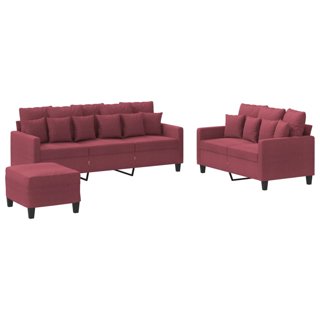 3-dijelni set sofa s jastucima crvena boja vina od tkanine