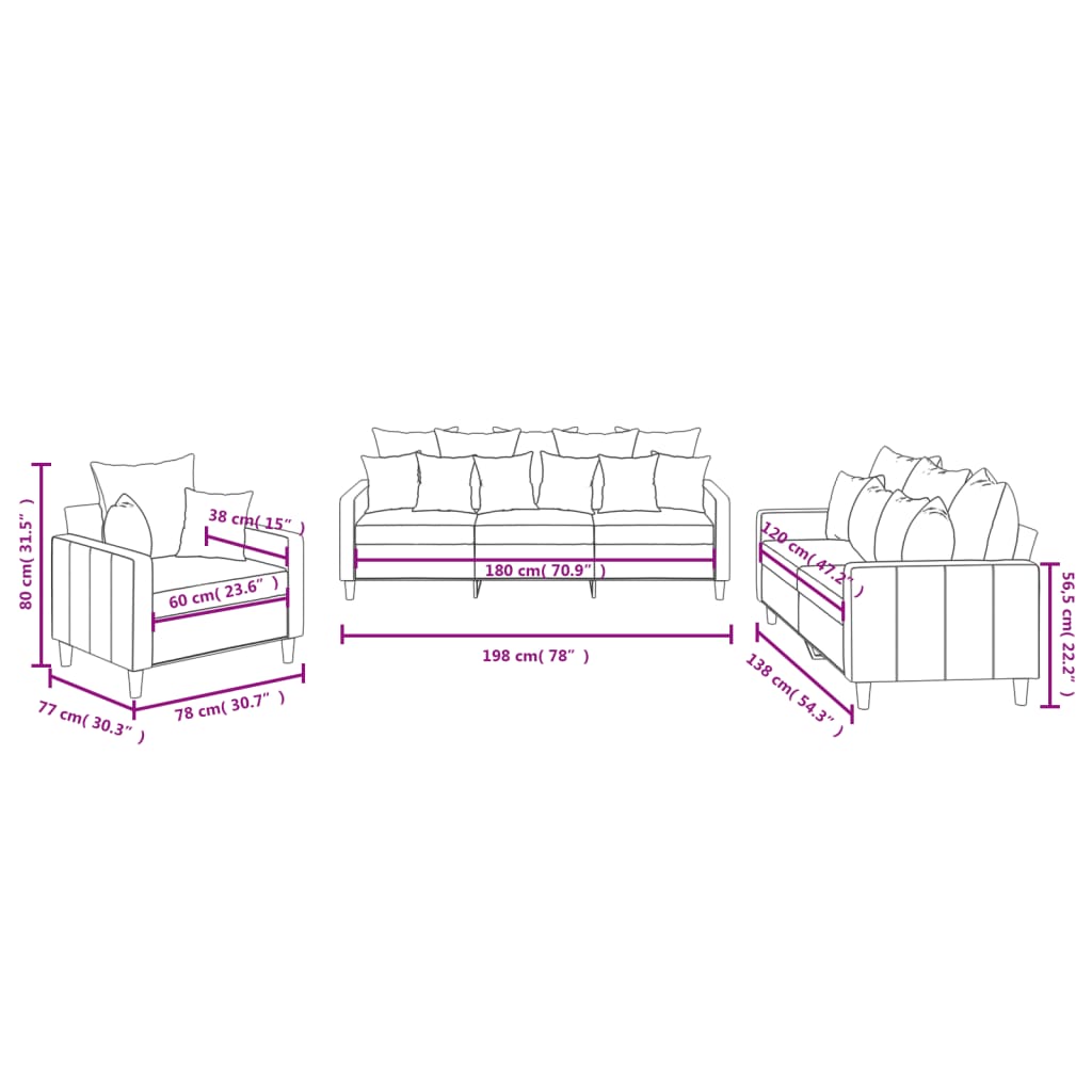 3-dijelni set sofa s jastucima tamnosivi baršunasti