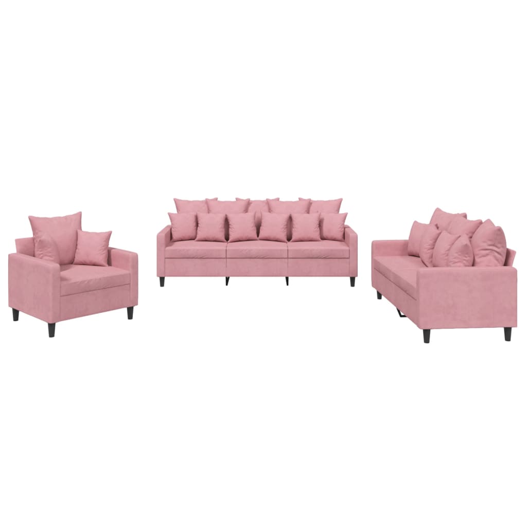3-dijelni set sofa s jastucima ružičasti baršunasti