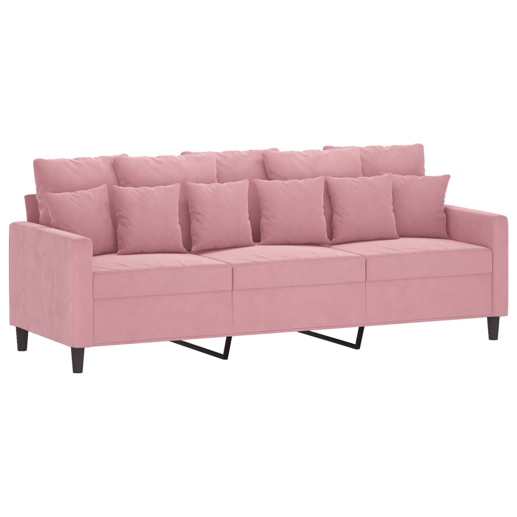 3-dijelni set sofa s jastucima ružičasti baršunasti