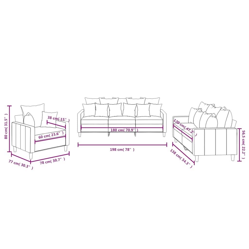 3-dijelni set sofa s jastucima crni baršunasti
