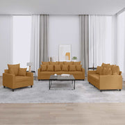 3-dijelni set sofa s jastucima smeđi baršunasti