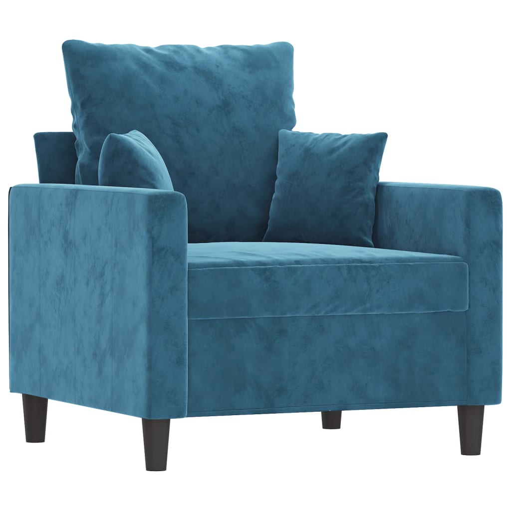 3-dijelni set sofa s jastucima plavi baršunasti