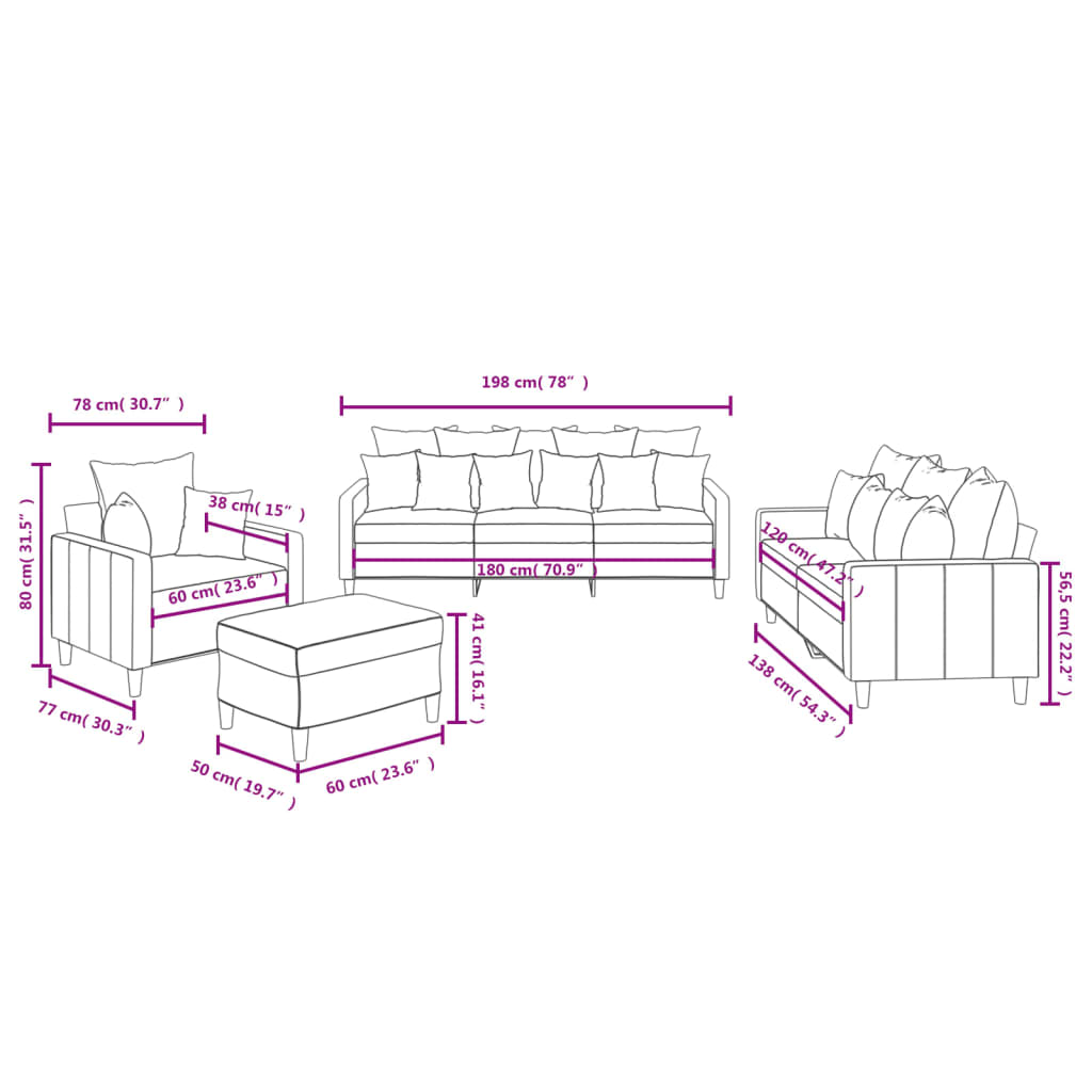 4-dijelni set sofa s jastucima tamnosivi baršunasti