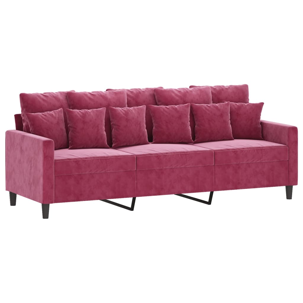 4-dijelni set sofa s jastucima crvena boja vina baršunasti