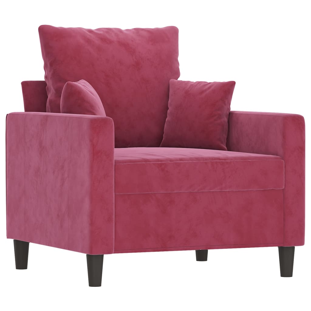 4-dijelni set sofa s jastucima crvena boja vina baršunasti