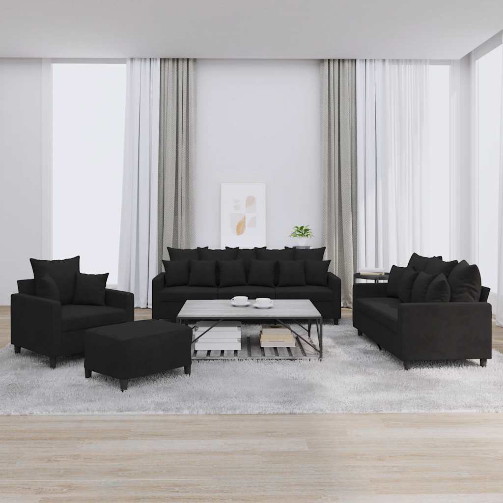 4-dijelni set sofa s jastucima crni baršunasti