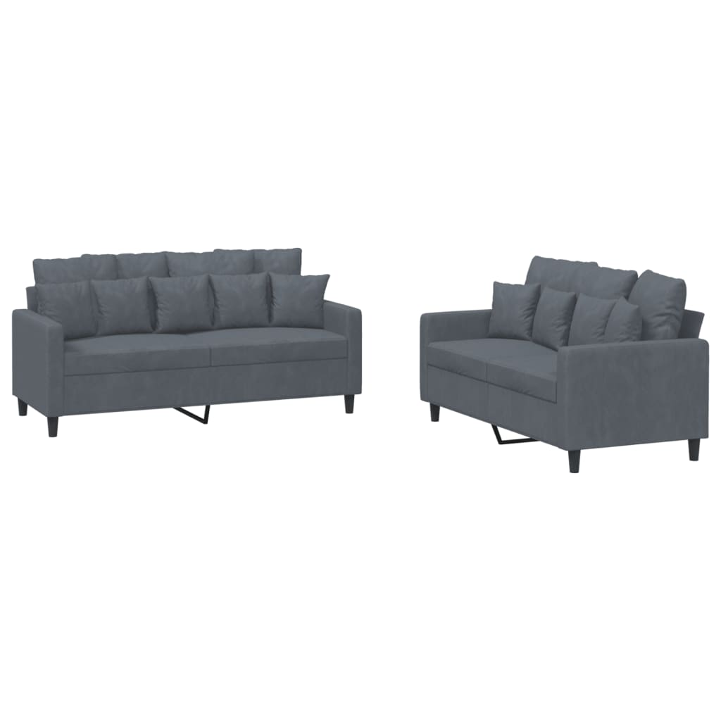 2-dijelni set sofa s jastucima tamnosivi baršunasti