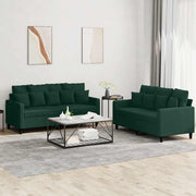 2-dijelni set sofa s jastucima tamnozeleni baršunasti
