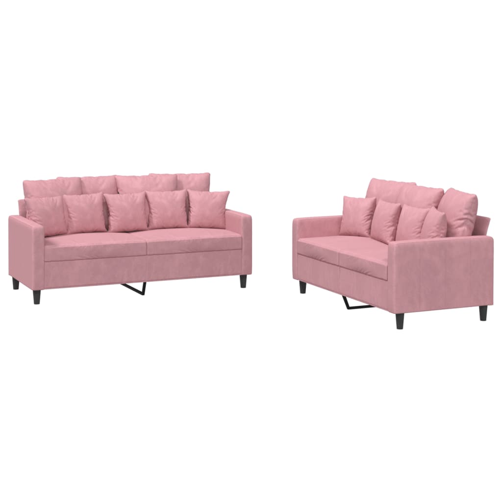 2-dijelni set sofa s jastucima ružičasti baršunasti