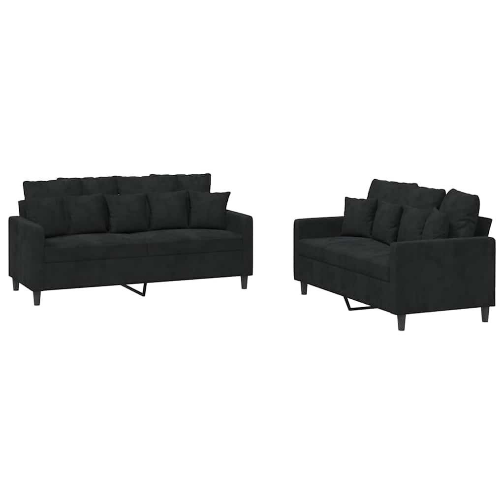 2-dijelni set sofa s jastucima crni baršunasti