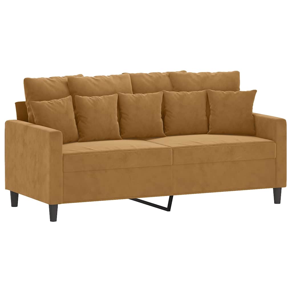 2-dijelni set sofa s jastucima smeđi baršunasti