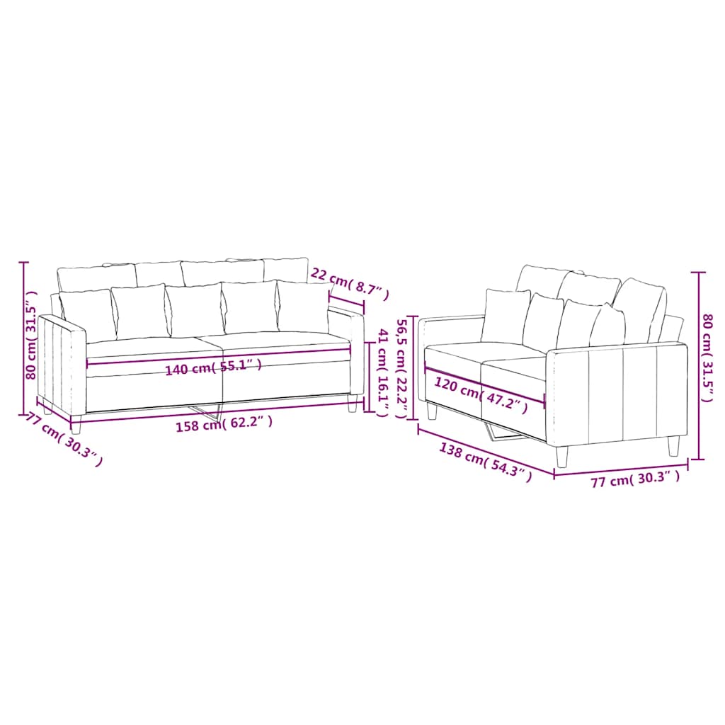 2-dijelni set sofa s jastucima smeđi baršunasti