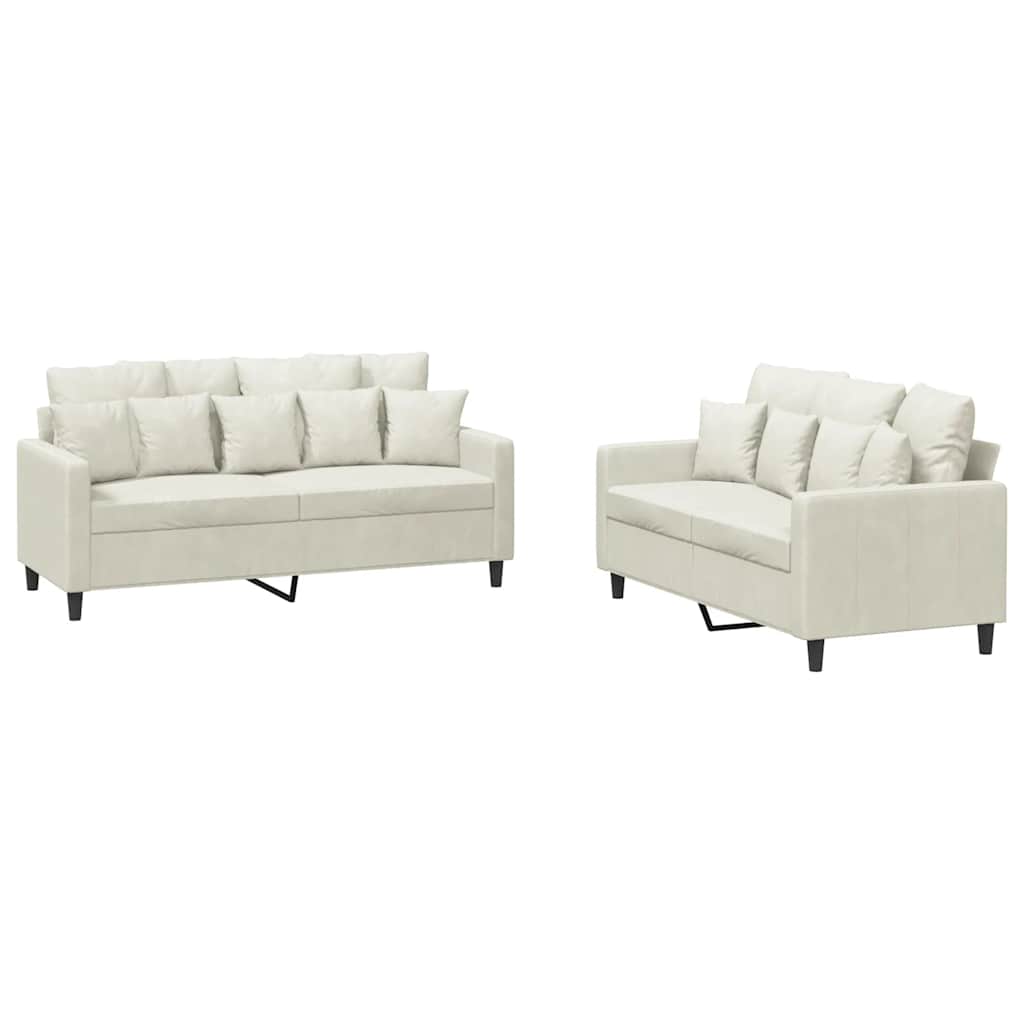 2-dijelni set sofa s jastucima krem baršunasti
