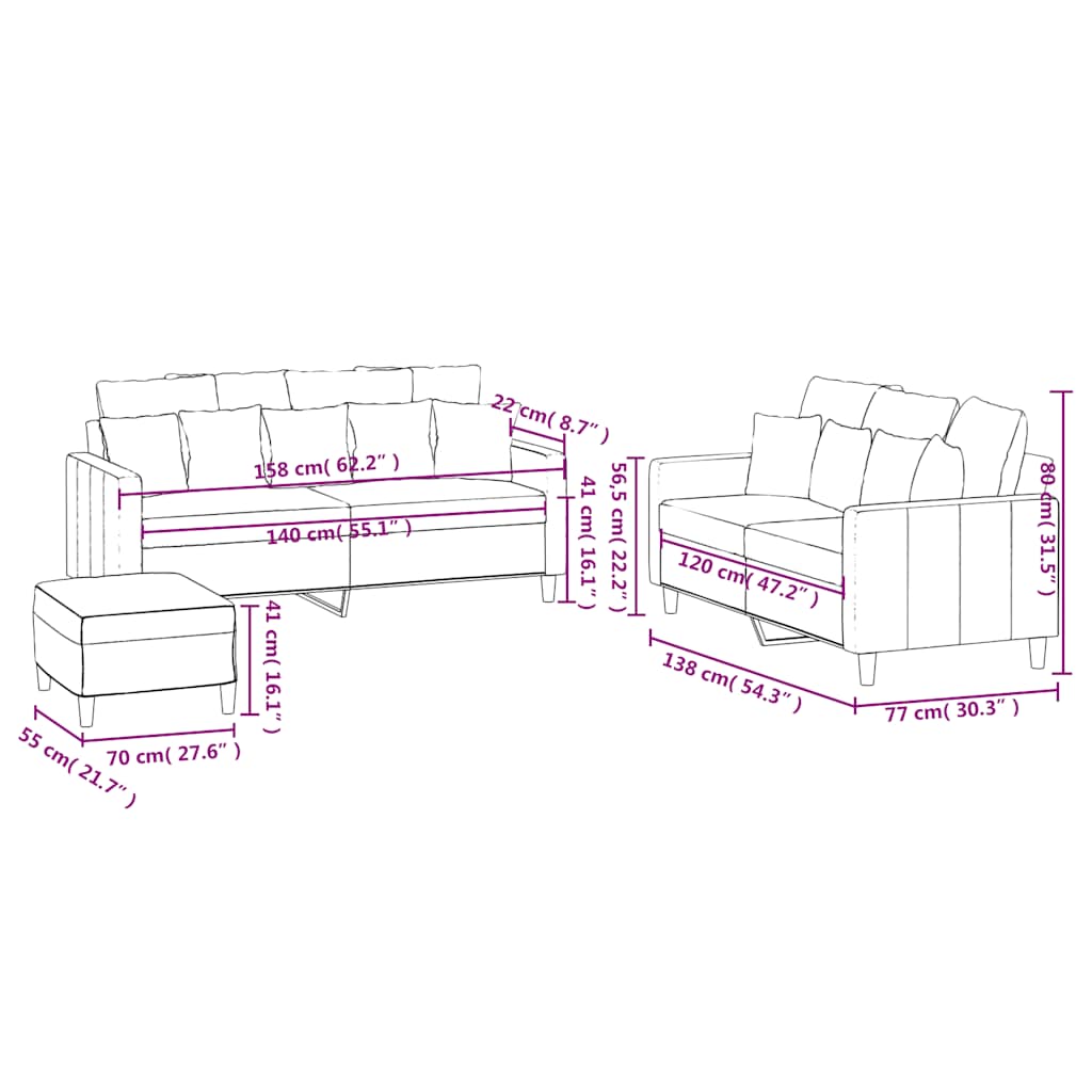 3-dijelni set sofa s jastucima tamnozeleni baršunasti