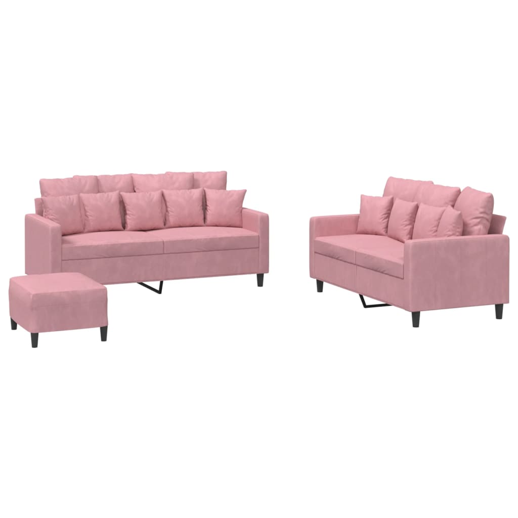 3-dijelni set sofa s jastucima ružičasti baršunasti