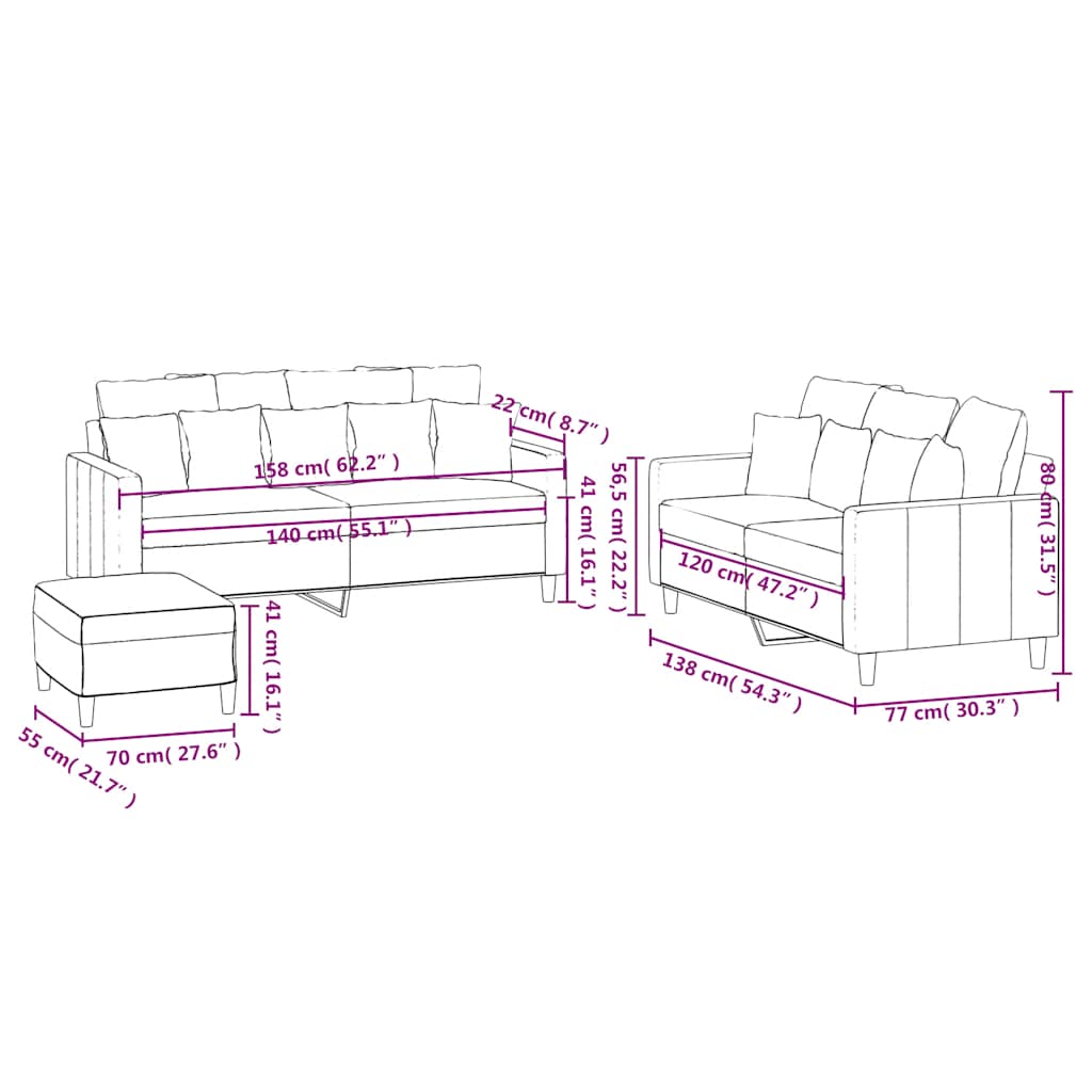 3-dijelni set sofa s jastucima crni baršunasti