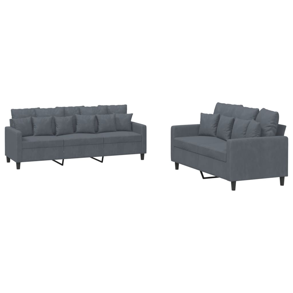 2-dijelni set sofa s jastucima tamnosivi baršunasti