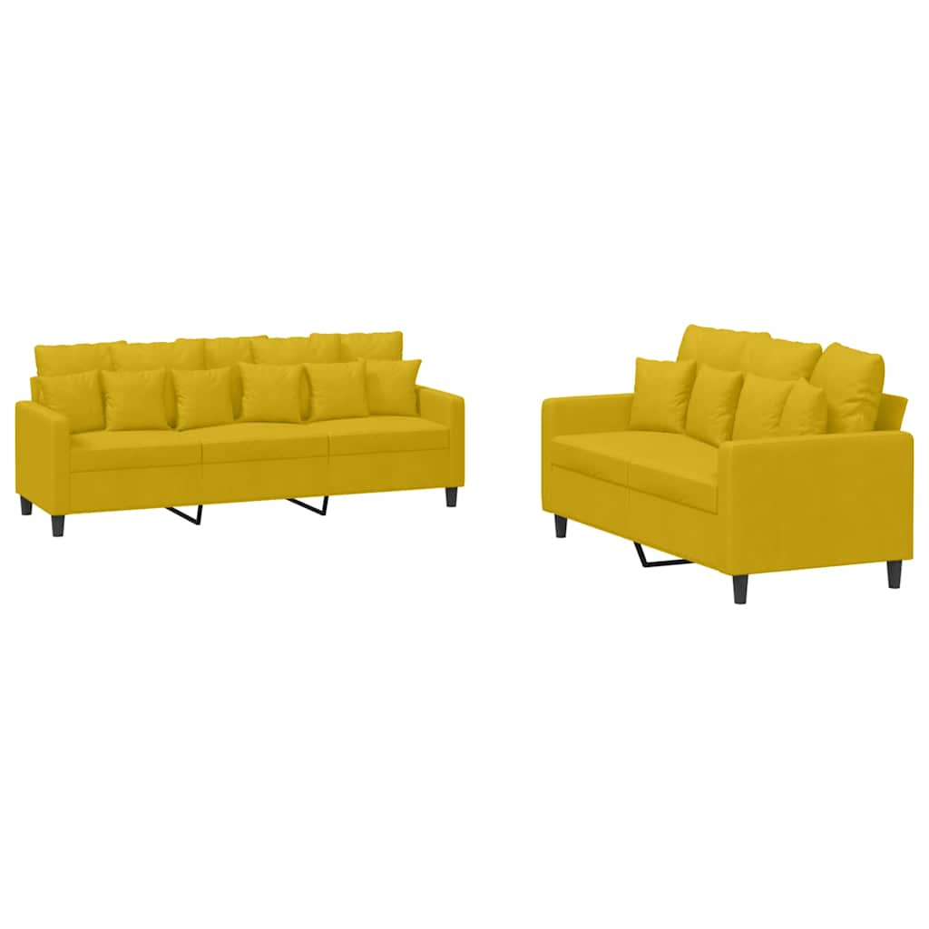 2-dijelni set sofa s jastucima žuti baršunasti