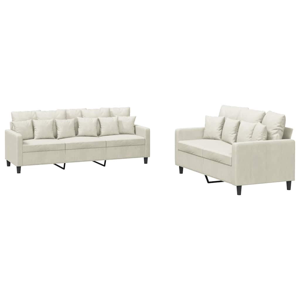 2-dijelni set sofa s jastucima krem baršunasti
