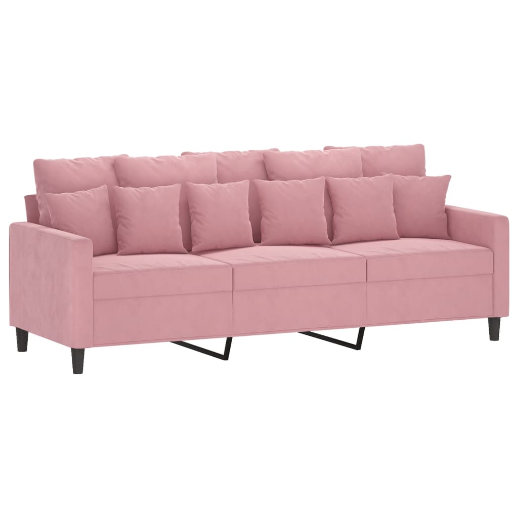 3-dijelni set sofa s jastucima ružičasti baršunasti