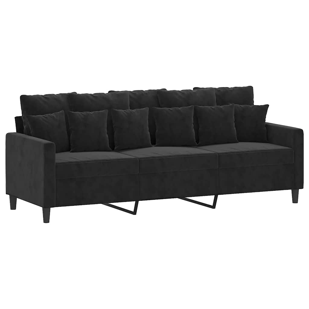 3-dijelni set sofa s jastucima crni baršunasti