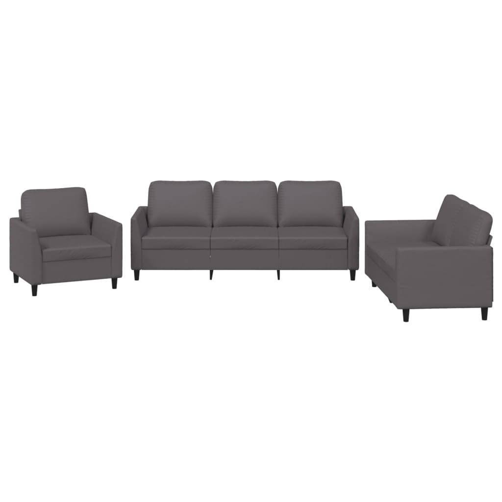3-dijelni set sofa s jastucima sivi od umjetne kože