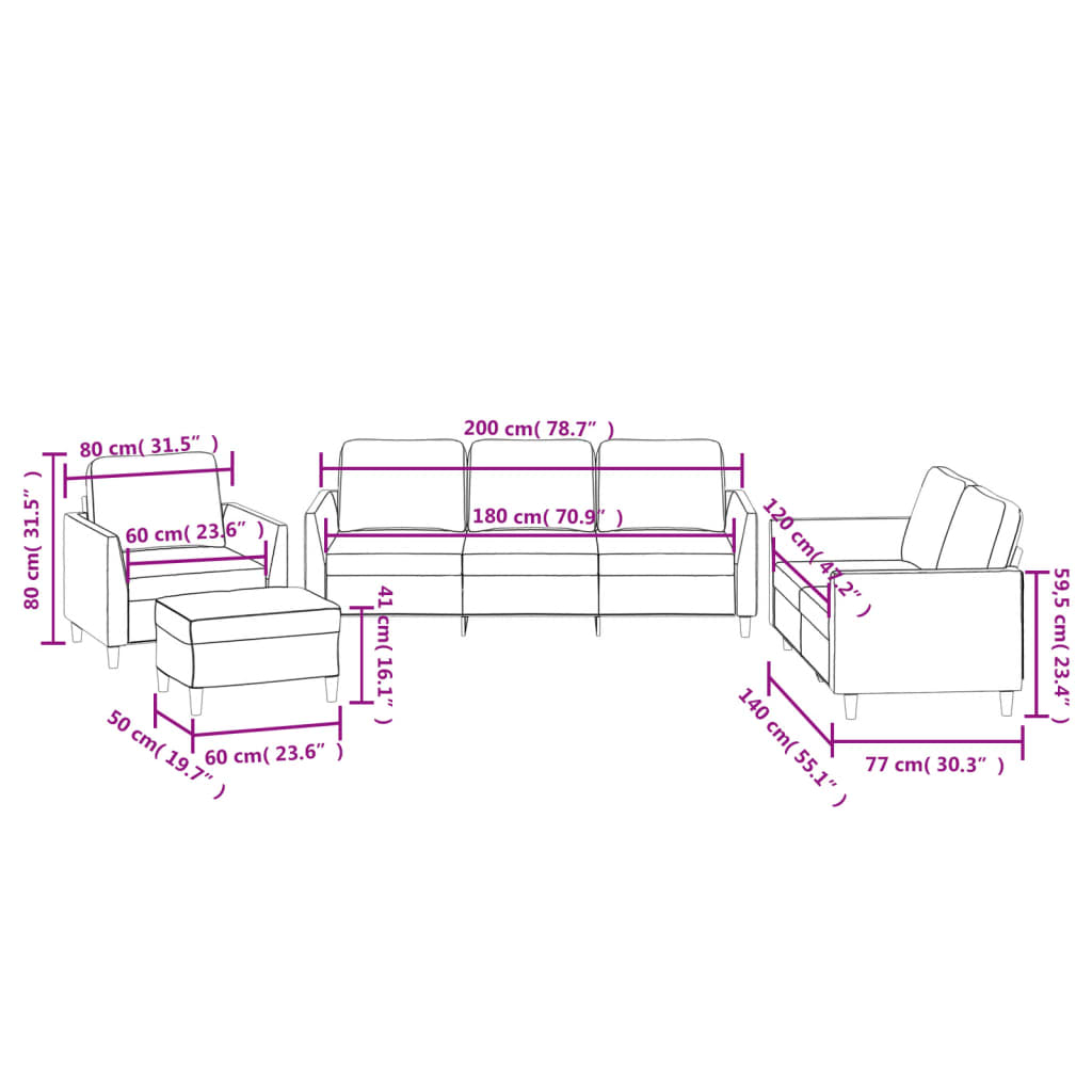 4-dijelni set sofa s jastucima sivi od umjetne kože